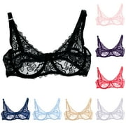Summer Saving!Women's Balconette Push Up Bra,Sexy Lace Plus Size Unlined Sheer Underwire,Causal Women's Lace Unlined Underwire Bra with Wires Lace,Embroidered Unlined Bra See Through Non Padded